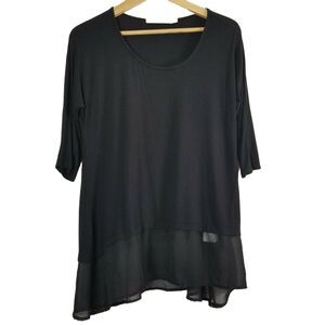 Kische Womens Tunic Top Shirt Blouse Small 3/4 Sleeve Black Round Neck Stretch